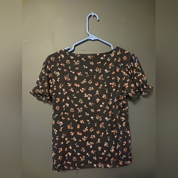 NO BOUNDARIES WOMEN'S LARGE SIZE 11-13 BLACK FLORAL SHORT SLEEVE SHIRT - Picture 2 of 3